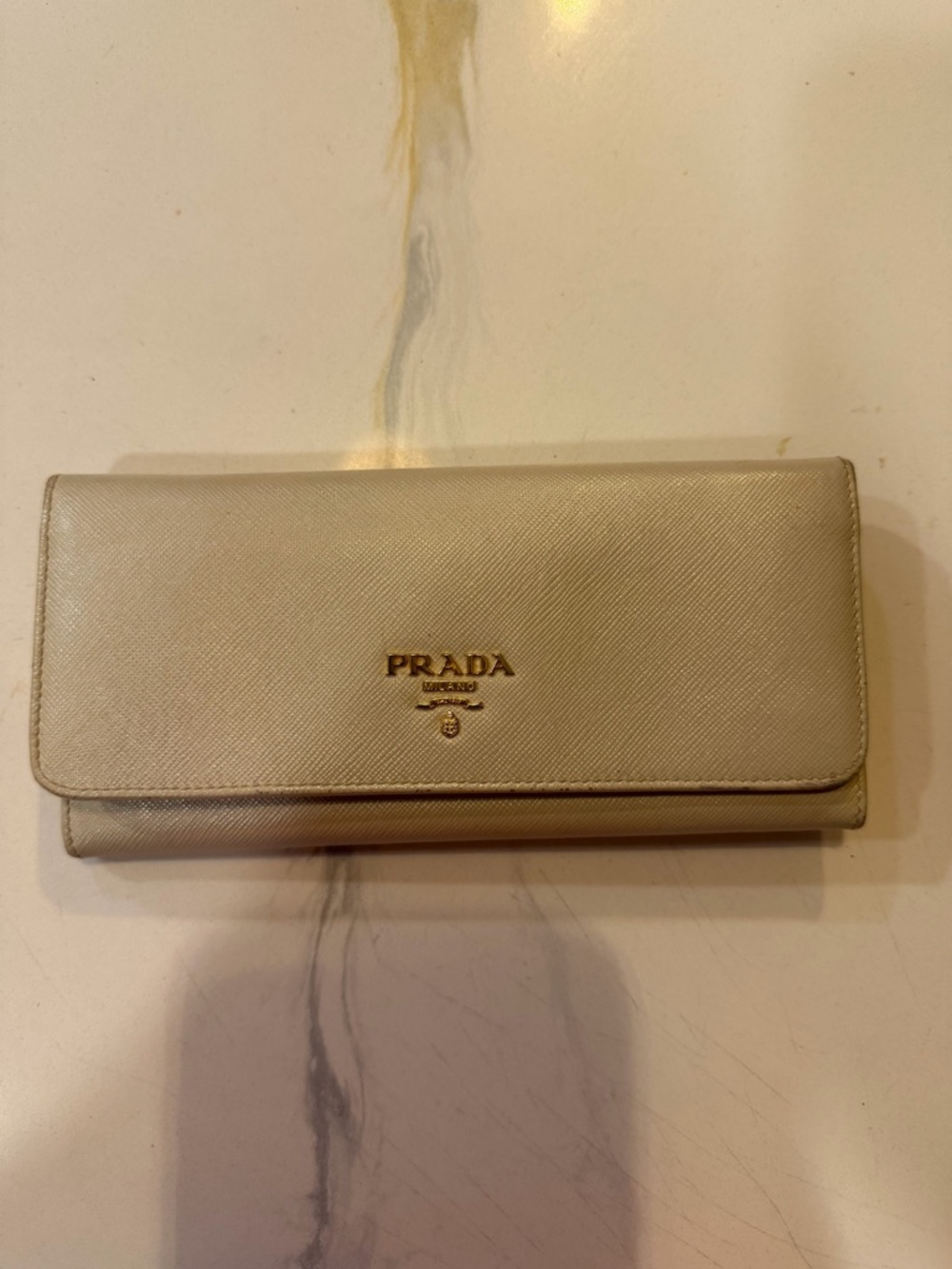 Prada Saffiano Continental Wallet in Champagne Gold